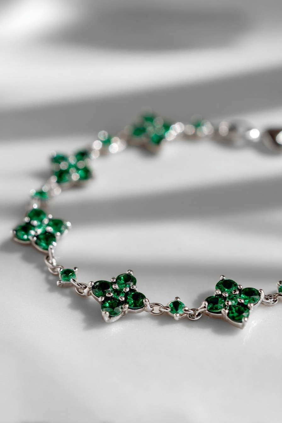 Bracelet Green stone + Platinum-plated