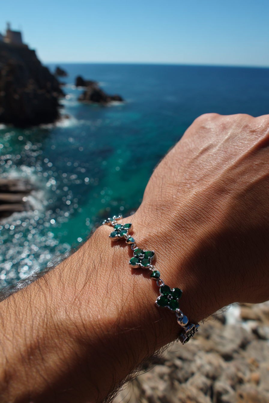 Bracelet Green stone + Platinum-plated