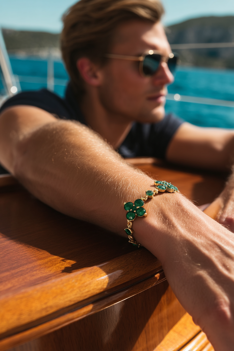 Bracelet Green stone + Gold-plated