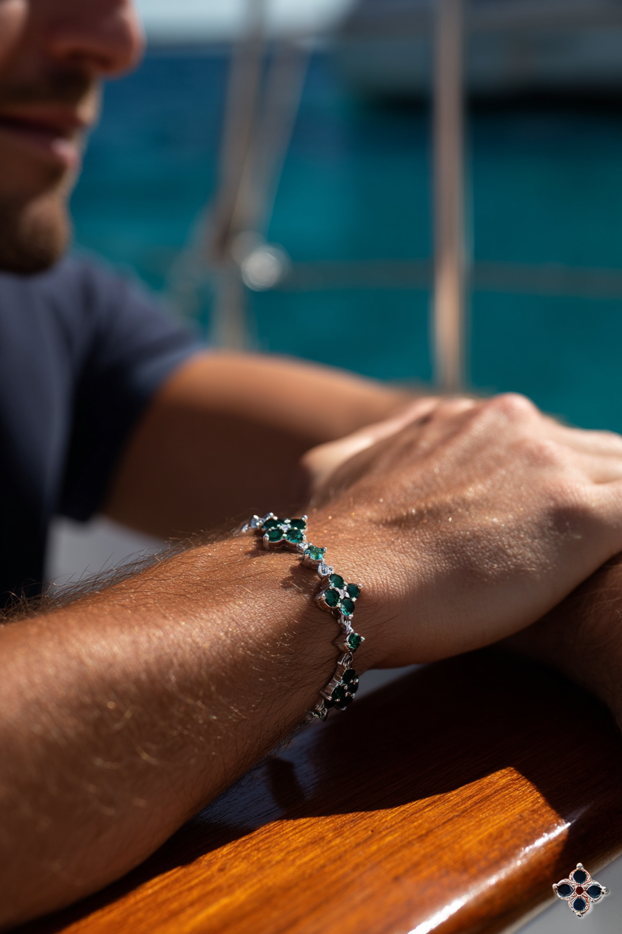 Bracelet Green stone + Platinum-plated