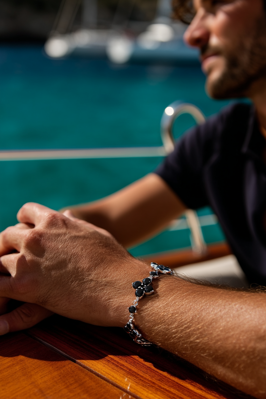 Bracelet Black stone + Platinum-plated