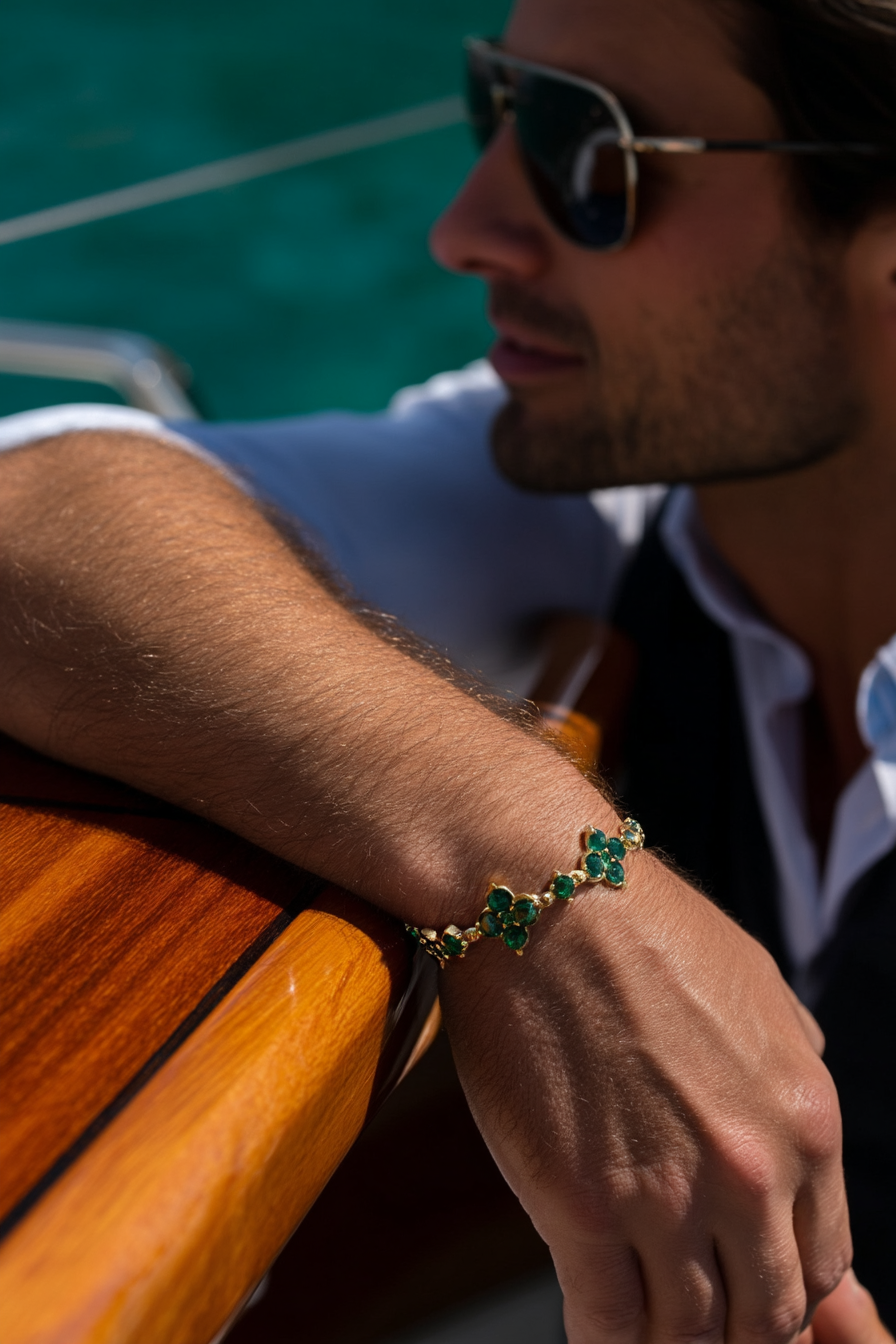 Bracelet Green stone + Gold-plated